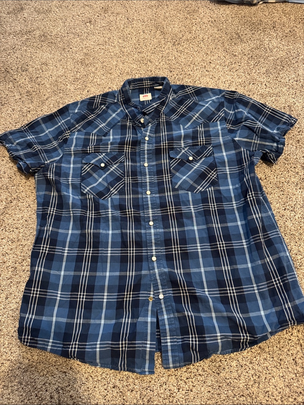 Levi's Men’s Blue Plaid Short-Sleeve Pearl-snap Shirt size XXL